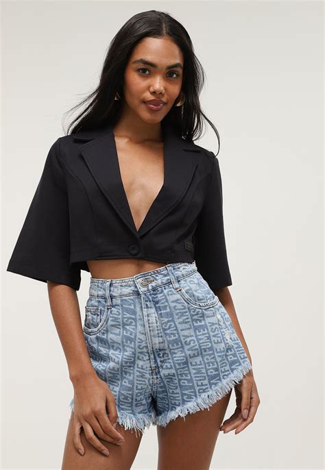 Short Jeans Lança Perfume Hot Pant Logomania Azul Compre Agora Dafiti Brasil