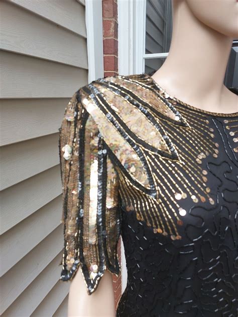 Stenay Vintage Black And Gold Beaded Open Back Dress Gem