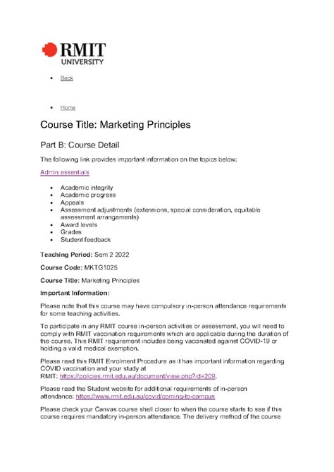 Mktg1025 Marketing Principles Course Overview • Back • Home Course