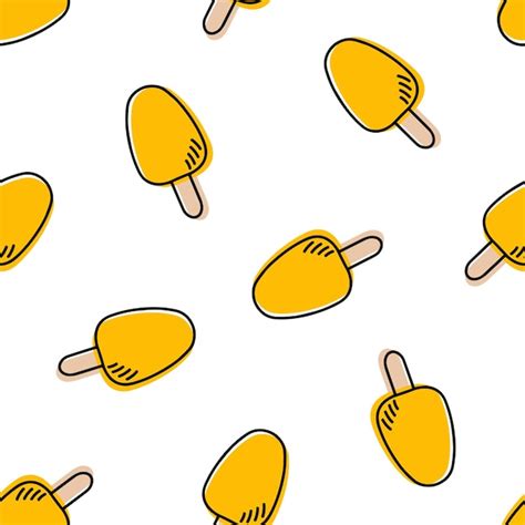 Premium Vector Seamless Pattern With Yellow Hand Drawn Ice Creams