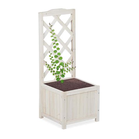 Relaxdays Plantenbak Met Klimrek Wit Hout Rankhulp Plantenrek