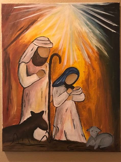 Nativity Painting Etsy Christmas Paintings On Canvas Nativity