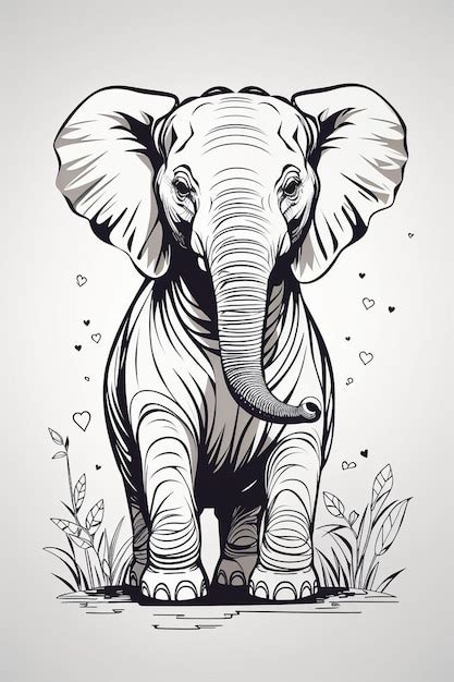 Premium AI Image A Drawing Of An Elephant With Hearts And Flowers