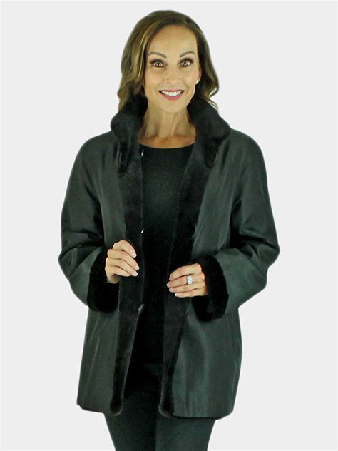 Black Sheared Mink Fur Jacket Reversible Large Estate Furs