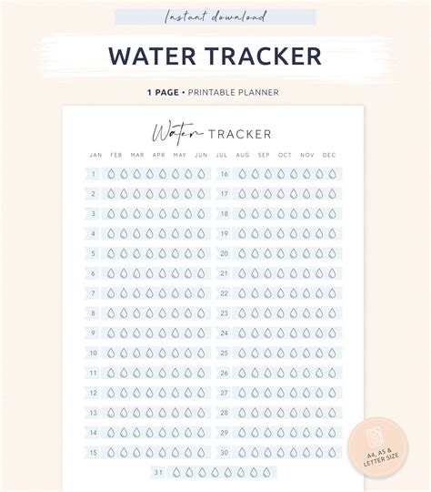 Water Tracker Printable Water Log Monthly Water Intake A Etsy