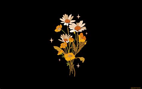 Artwork Flowers Plants Dark Background Minimalism Black Background