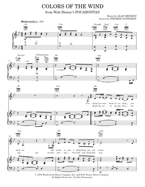 Play Official Version Of Colors Of The Wind Sheet Music By Vanessa Williams For Piano Vocals