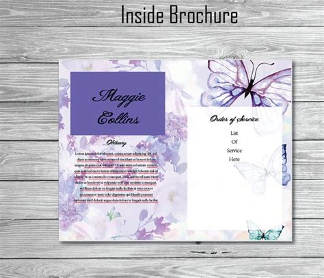 Purple Butterfly Funeral Program Template Bi Fold Template