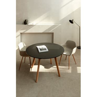 Round Dining Table In Mdf And Beech Wood Scand Nordic Sklum