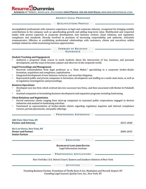 Adjunct Legal Professor Resume Example Resume4dummies