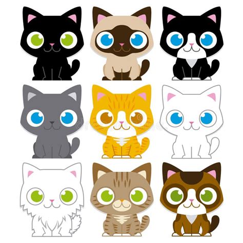 Grupo De Gatos Adoráveis Diferentes Dos Desenhos Animados Isolados