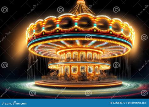 Fast Rotating Carousel With Lighting Illuminations In Amusement Park