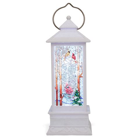 Snow White Cardinal Lantern LED 11 inch Acrylic Decorative Snow Water ...