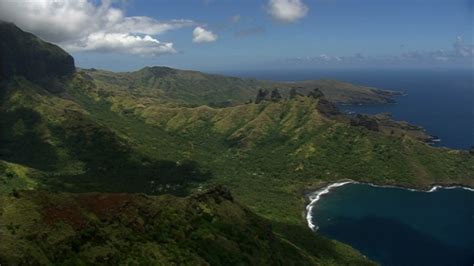 Cinematic Vertical Aerial Shot Of Mountain Of Hakaui Valley Nuku Hiva