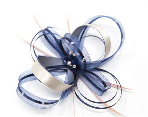 Navy Blue and Nude Fascinator With Bead Cluster Diamantè on a Etsy UK