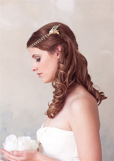 Gold Pearl Crystal Chain Wrap Headband Pearl Halo Bridal Halo