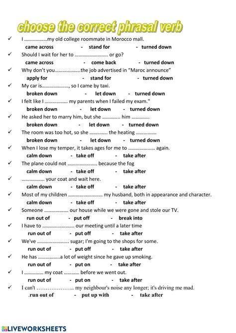 Phrasal Verbs Free Worksheet Artofit