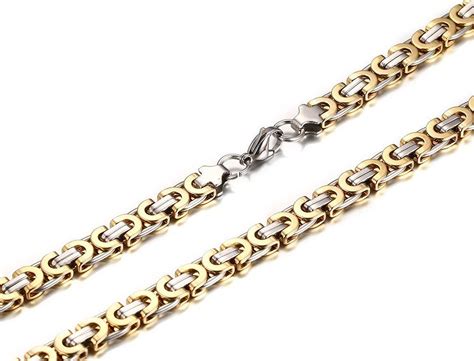 Stainless Steel Two Tone Byzantine Chain Necklace For Men Mm Gold