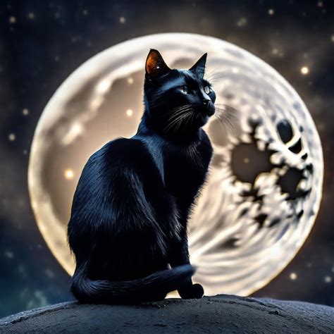 Premium Photo | Black cat on the background of the moon