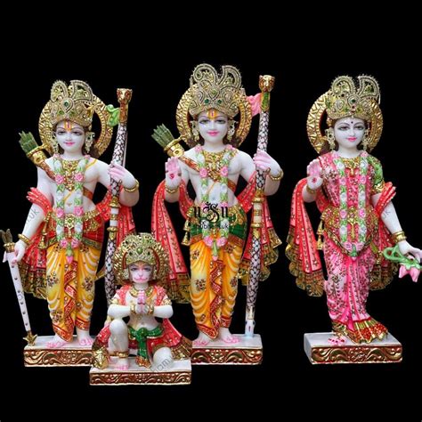 Golden Painted Ram Laxman Sita Marble Statue For Temple Size Inch