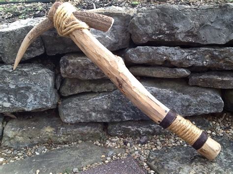 Antler Pick Axe Handmade Wooden Faux Weapon Renaissance Etsy