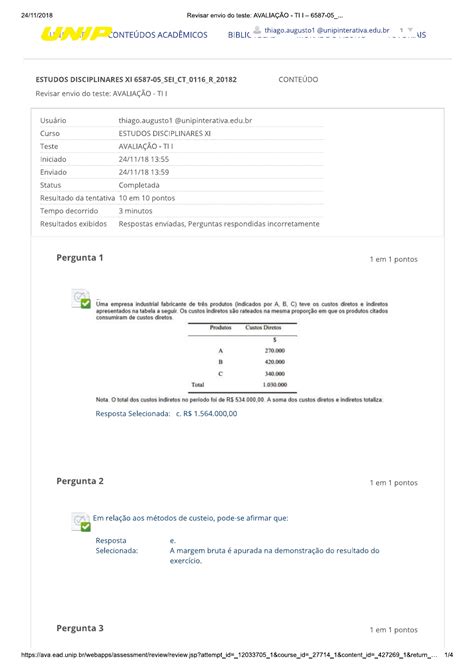 Prova Ti Disciplinares Xi Tent Estudos Disciplinares Xi Unip