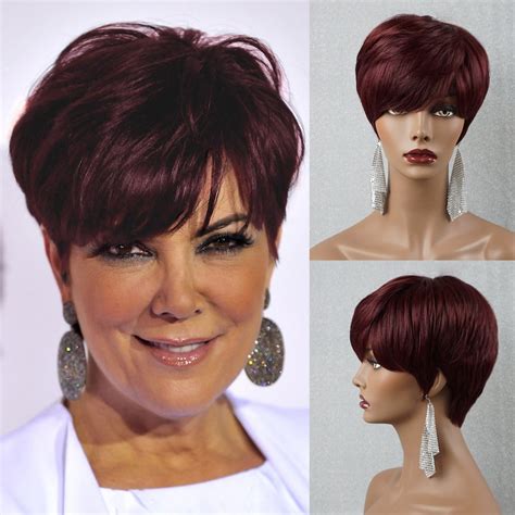 Human Hair Wigs For White Women Over Burgundy Pixie Cut Etsy