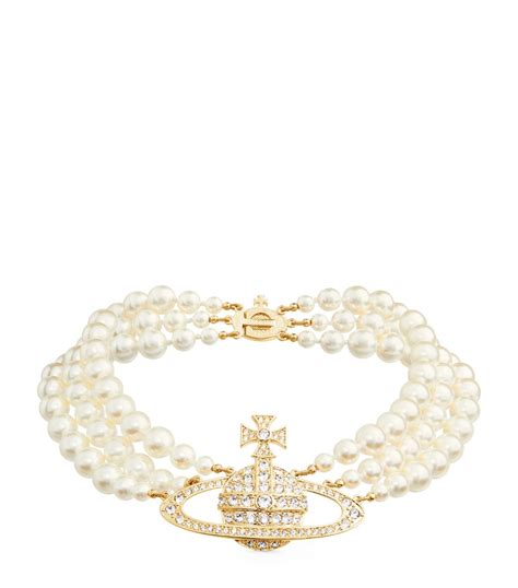 Vivienne Westwood Crystal Embellished String Pearl Choker Necklace