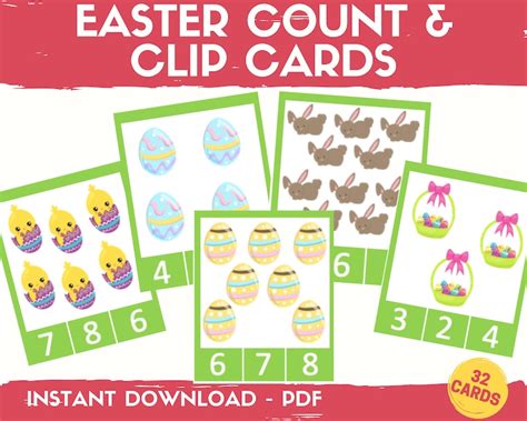 Easter Count Clip Cards Numbers 1 10 Count And Clip Activity Etsy