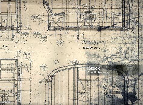 Vintage Train Blueprint Stock Illustration - Download Image Now - Old ...