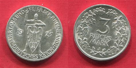 Weimarer Republik Deutsches Reich 3 Mark Silber 1925 J Rheinlandfeier