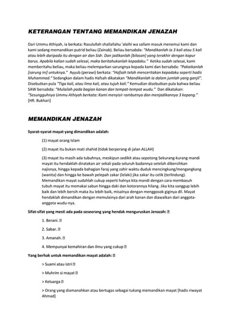 Tata Cara Memandikan Jenazah PDF