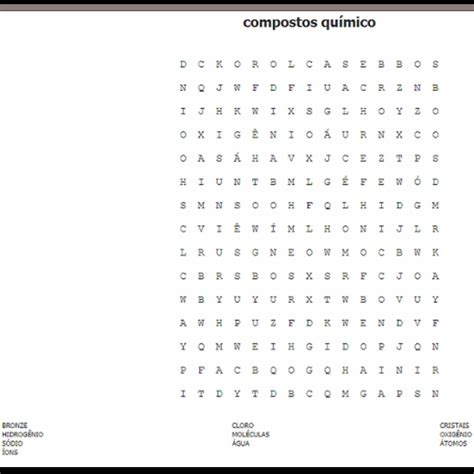 Composto Quimico Com 4 Letras - Caça-Palavras sobre Compostos Químicos feito pelo aluno Allan