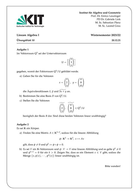 Bungsblatt Wintersemester Karlsruher Institut F R Technologie