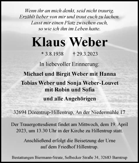 Traueranzeigen Von Klaus Weber Lz Trauer