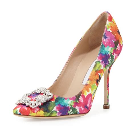 Manolo Blahnik Hangisi Floral Print 105mm Pump Multicolor Shoes Post