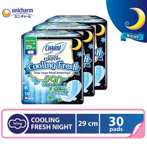 Charm Pembalut Cooling Fresh Night 29cm Wing 10 Pads 3 Pack Lazada