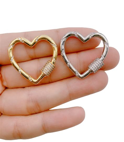 14K Gold Filled Heart Carabiner Clasp Gold CZ Screw Clasp Micro Pave