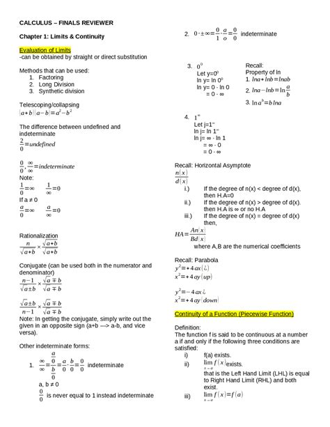 Calculus 1 Lecture Notes Lecture Notes Calculus Docsity