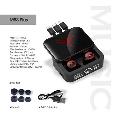 New Arrived M88 Plus V52 Tws Wireless Earphone Gaming Stereo Earbuds With Power Bank Led