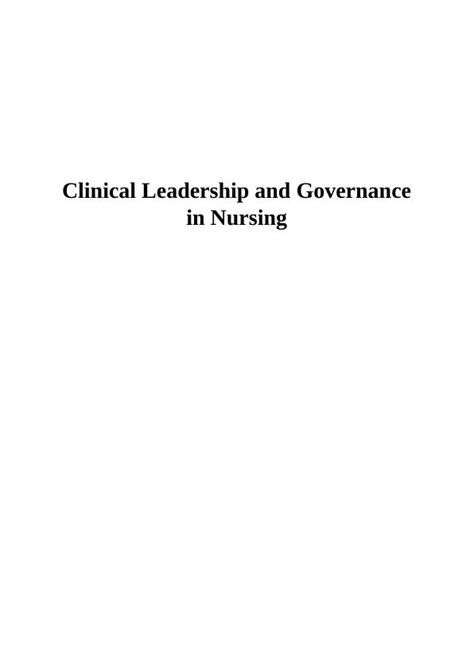 Clinical Leadership And Governance In Nursing Reflection On Swiss