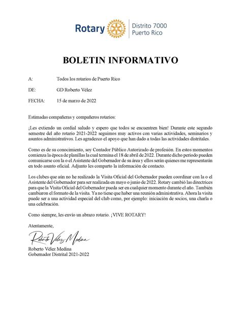 Bolet N Informativo Rotary District