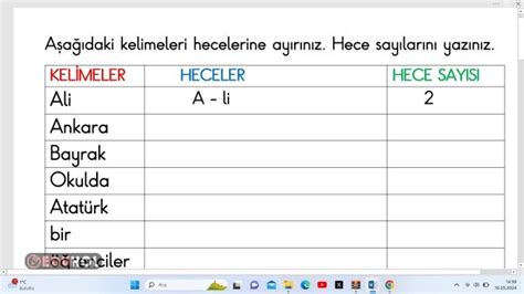 1 Sınıf Hece Bilgisi Etkinlik Eduhol Etkinlik İndir Oyun Oyna