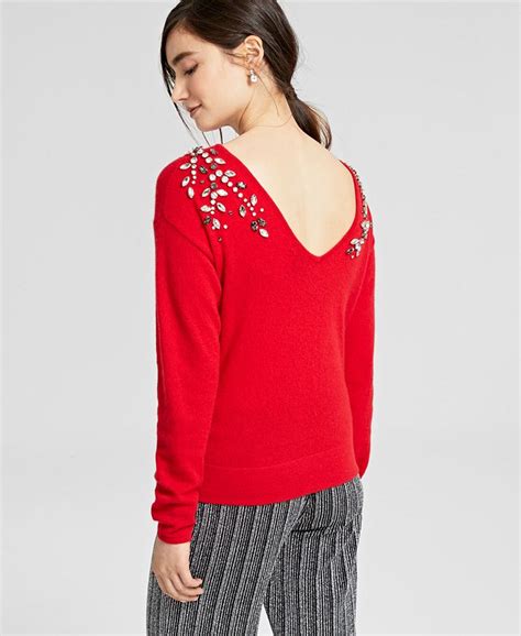 Charter Club Cashmere Embellished Two Way Sweater Created For Macys Macys