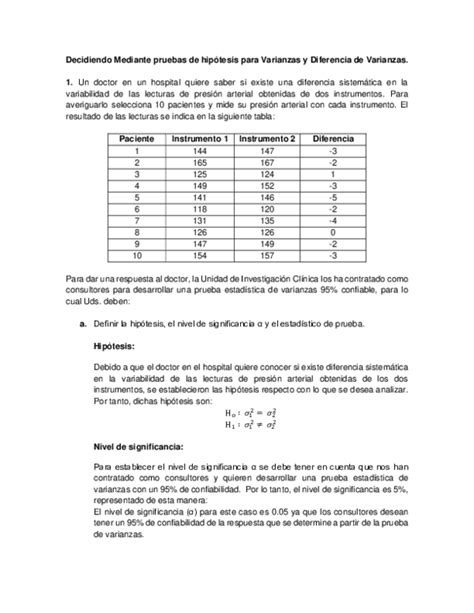 Doc Decidiendo Mediante Pruebas De Hipótesis Para Varianzas Y Diferencia De Varianzas