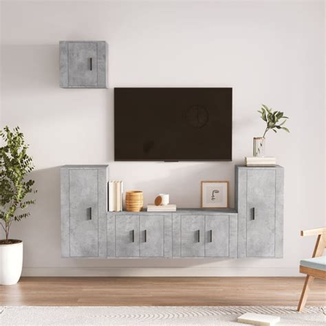 MEUBLE TV MURAL COMPLET Ensemble de meubles TV 5 pcs Gris béton Bois