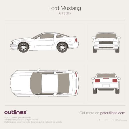 2004 Ford Mustang GT Coupe drawings - download vector blueprints - Outlines