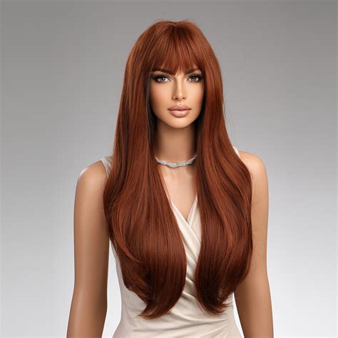 Red Brown Ginger Wig For Women Long Straight Synthetic Hair For Women