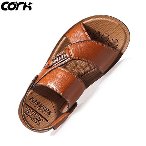 Cork Men Sandals Summer Genuine Leather Roman Sandals Male Casual Shoes