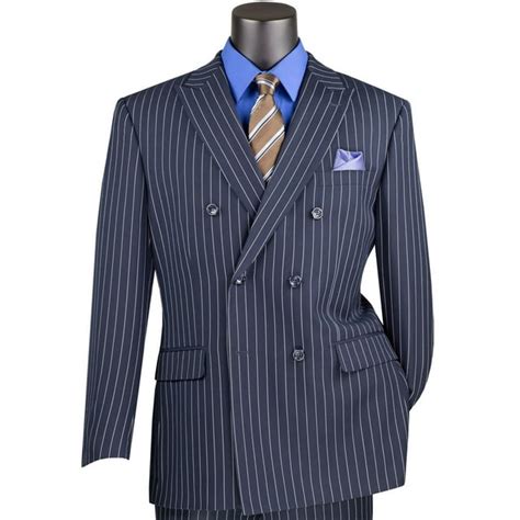 Vinci Men S Navy Blue Pinstripe Double Breasted 6 Button Classic Fit Suit New 36s